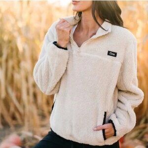 Zyia Active Cream Sherpa Fleece 1/4 zip Pullover Sweater